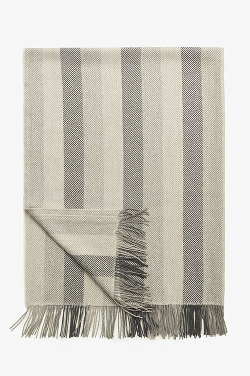 folded throw size grey beige stripe knit alpaca blanket handmade in Peru by the Sleep Shirt