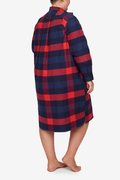 Long Sleep Shirt Big Check Brushed Cotton PLUS