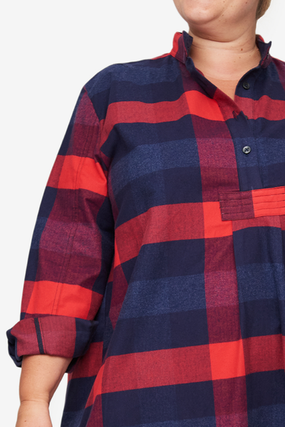 Long Sleep Shirt Big Check Brushed Cotton PLUS