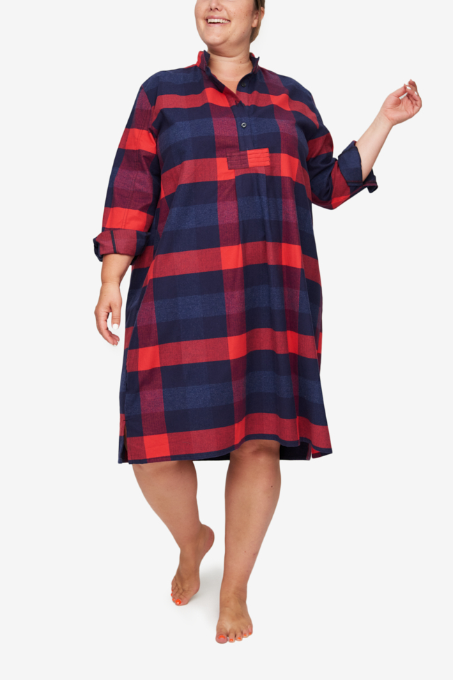 Long Sleep Shirt Big Check Brushed Cotton PLUS