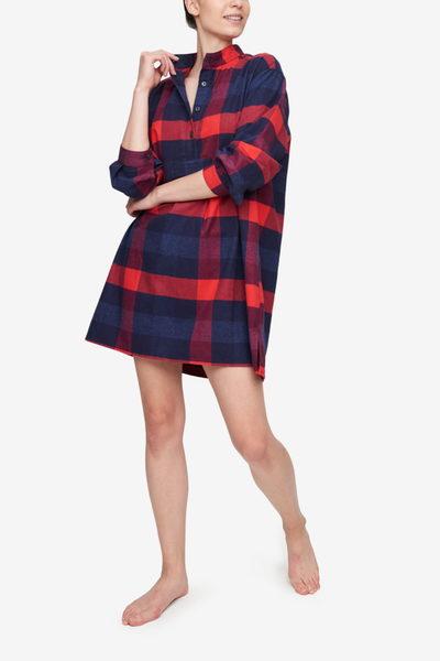 Short Sleep Shirt Big Check Brushed Cotton