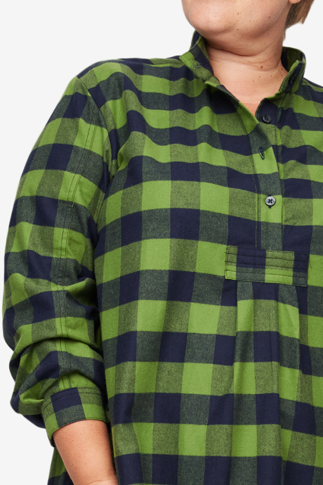 Long Sleep Shirt Big Olive Buffalo Check PLUS