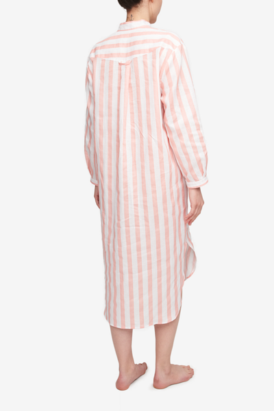 Ankle Length Sleep Shirt Big Pink Linen Stripe