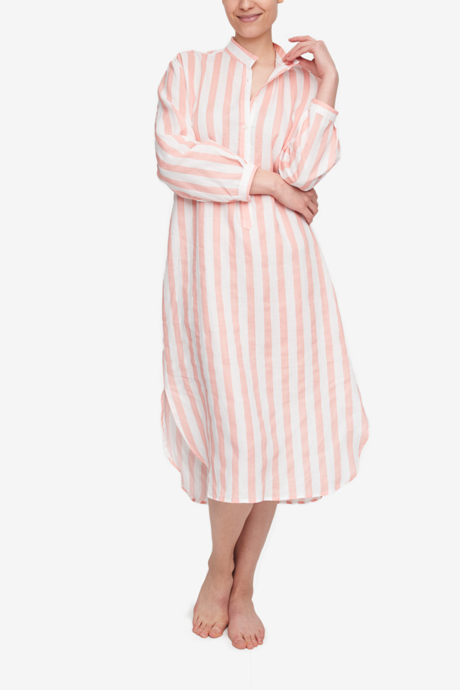 Ankle Length Sleep Shirt Big Pink Linen Stripe