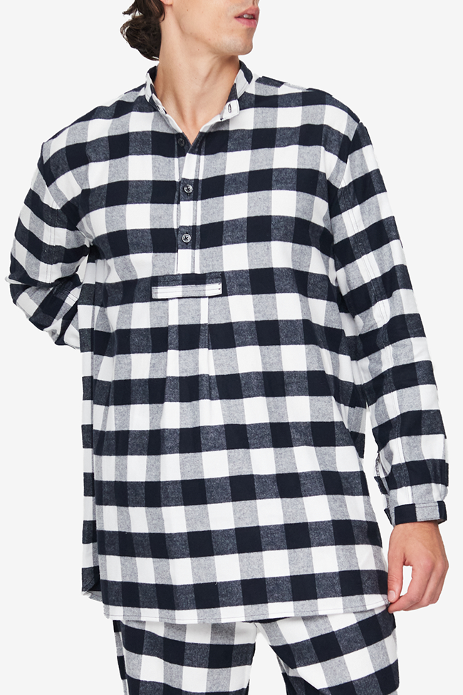 Men's Short Nightshirt Big White Buffalo Check