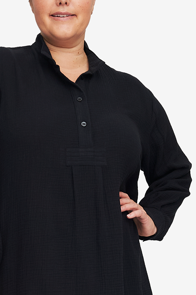 Short Sleep Shirt Black Double Gauze PLUS