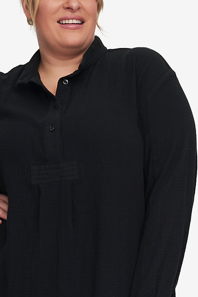 Short Sleep Shirt Black Double Gauze PLUS