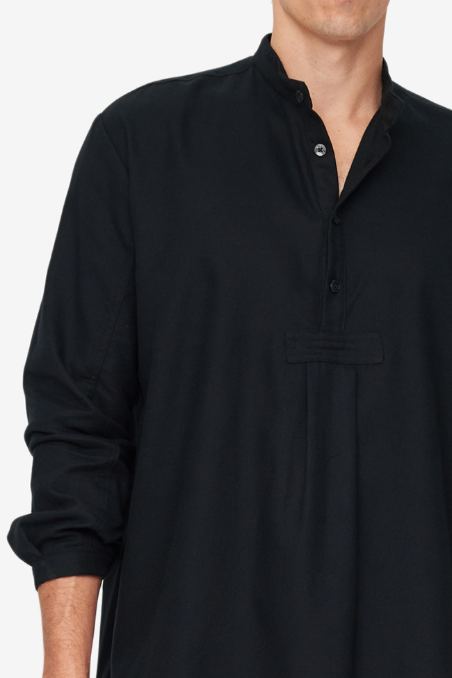 Men's Short Nightshirt Black Flannel