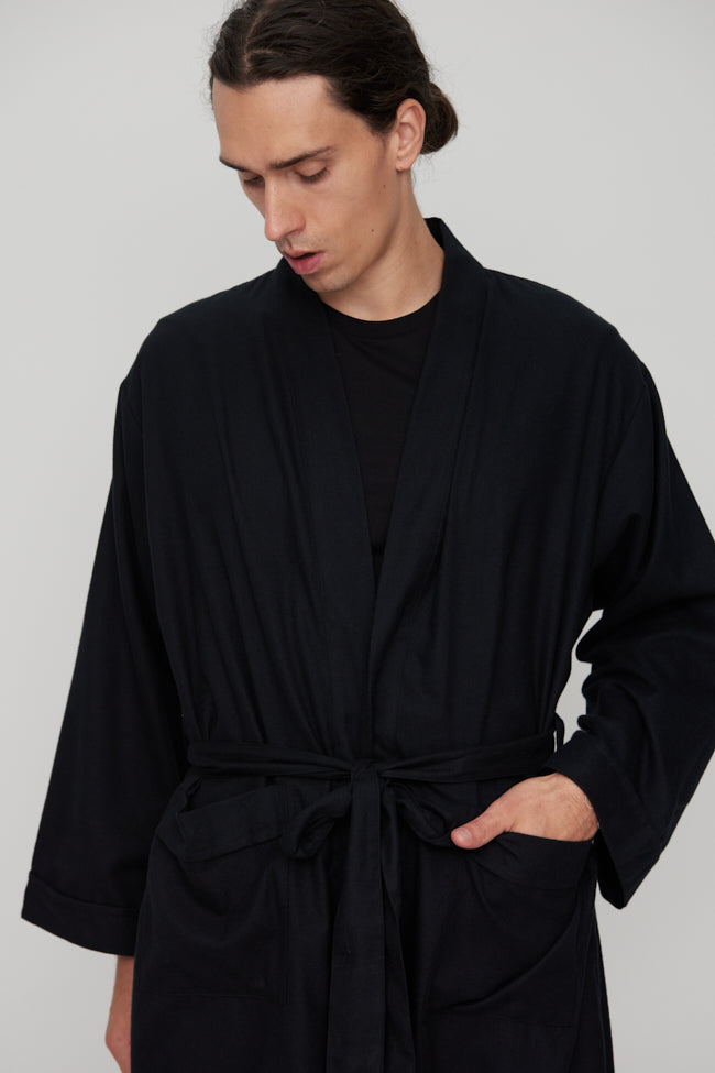 Men's Unisex Robe Black Flannel