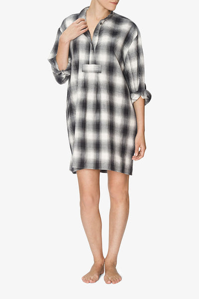 Short Sleep Shirt Black Glen Plaid