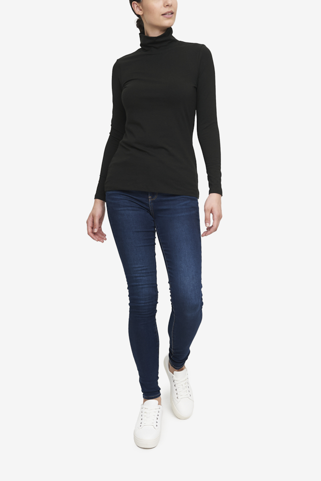 Long Sleeve Turtleneck Black Cotton Stretch Jersey