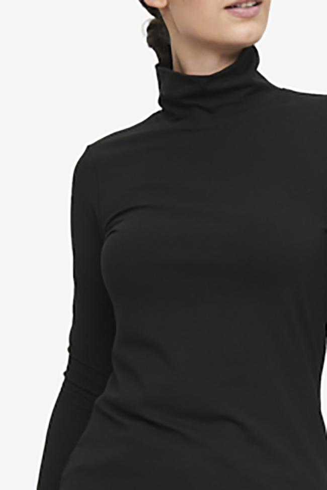 Long Sleeve Turtleneck Black Cotton Stretch Jersey