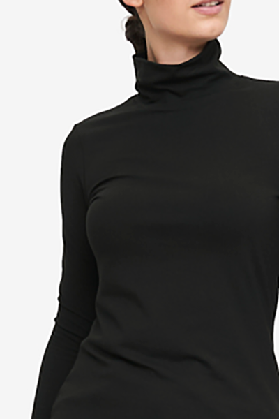 Long Sleeve Turtleneck Black Cotton Stretch Jersey
