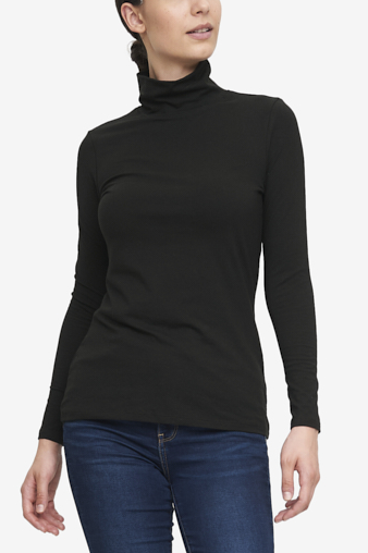 Long Sleeve Turtleneck Black Cotton Stretch Jersey