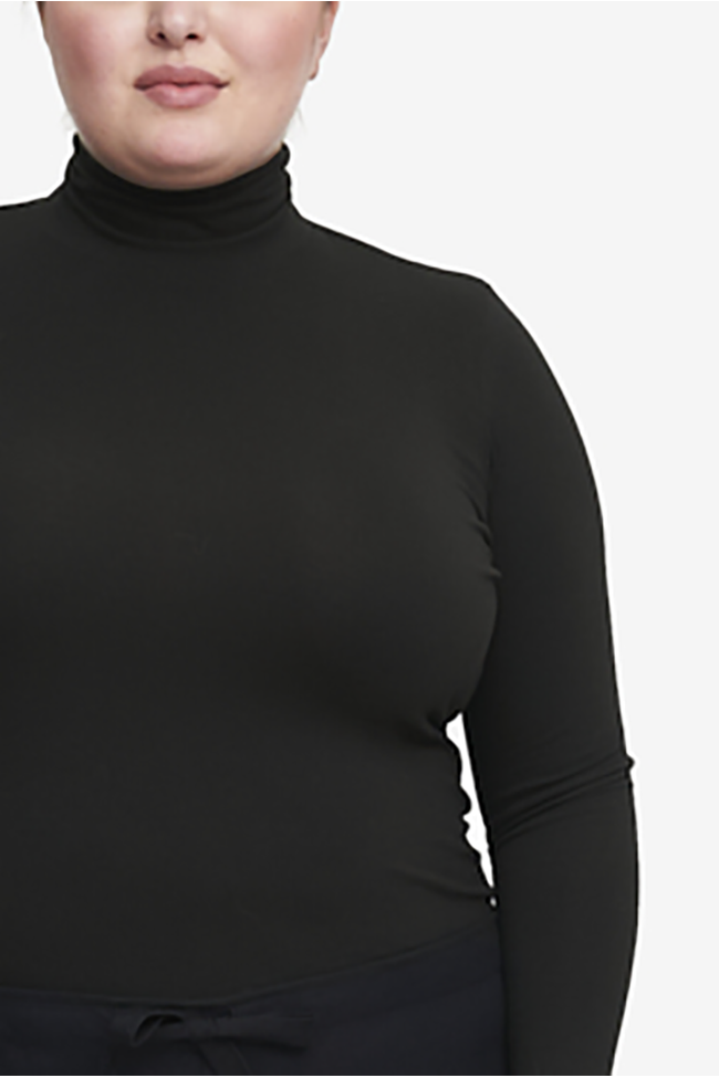 Long Sleeve Turtleneck Black Cotton Stretch Jersey