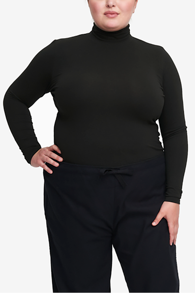 Long Sleeve Turtleneck Black Cotton Stretch Jersey