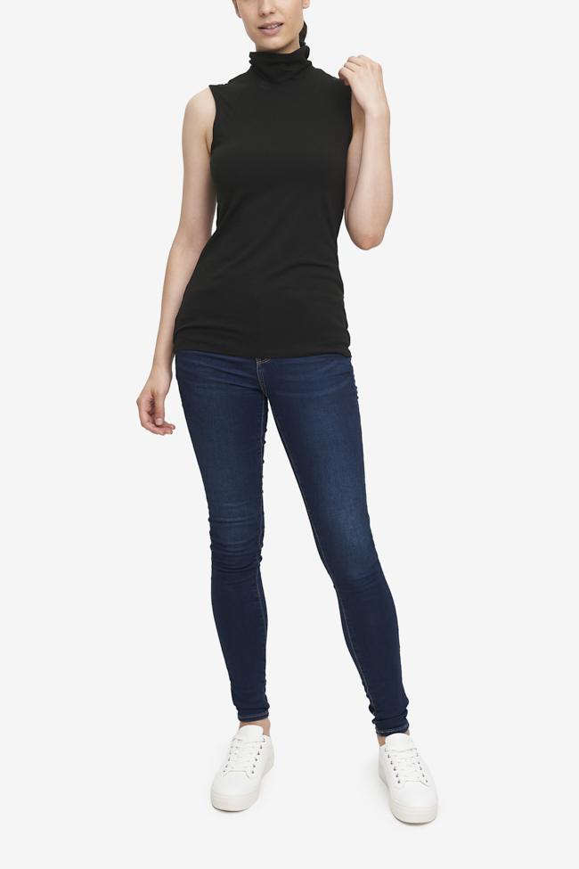 Sleeveless Turtleneck T Shirt Black Stretch Jersey The Sleep Shirt