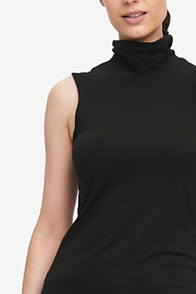 Sleeveless Turtleneck Black Cotton Stretch Jersey