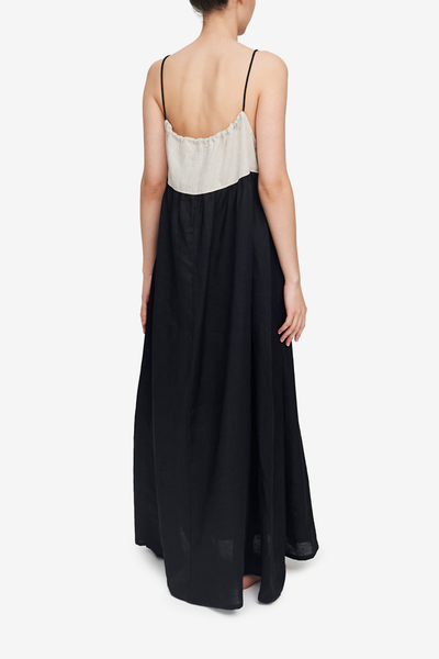 Long Rope Dress Black with Sand Linen Contrast