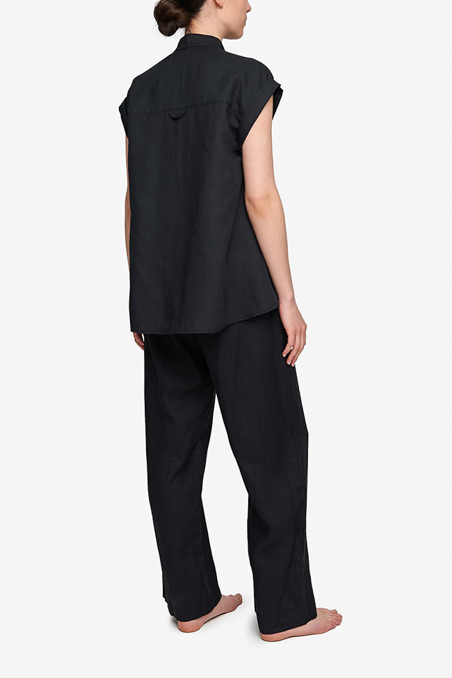 Set - Cuffed Sleep Shirt and Lounge Pant Black Linen