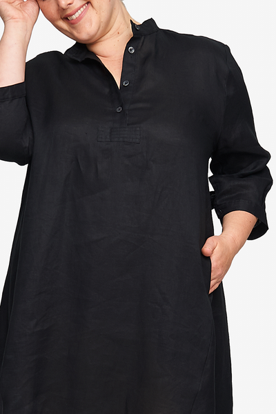 Flared Sleep Shirt Black Linen