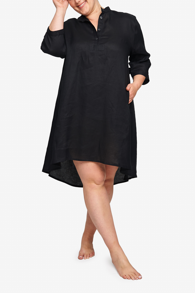 Flared Sleep Shirt Black Linen