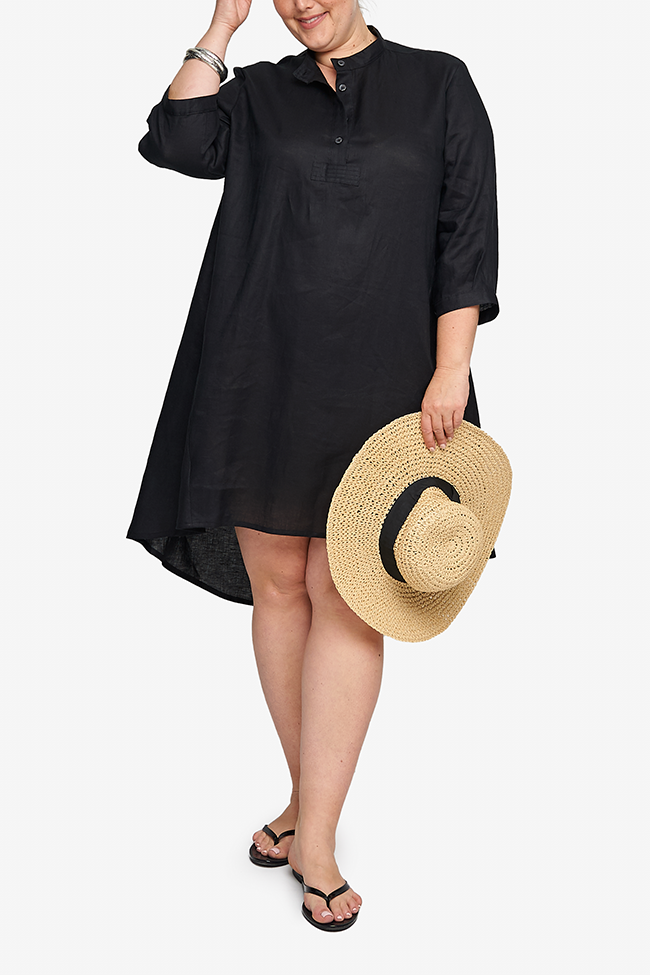 Flared Sleep Shirt Black Linen