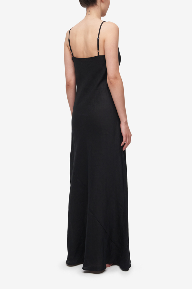 Full Length Slip Dress Black Linen