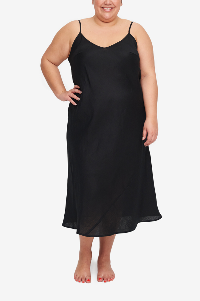 Black linen slip dress hot sale