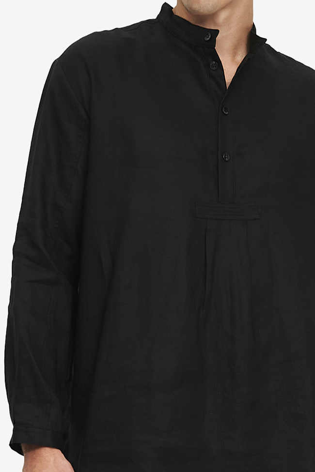 Men's Short Nightshirt Black Linen