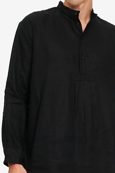 Men's Short Nightshirt Black Linen