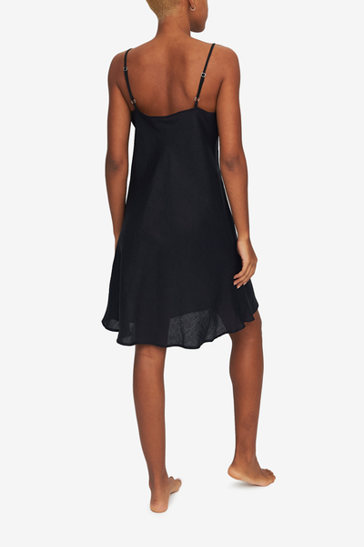 Short Slip Dress Black Linen