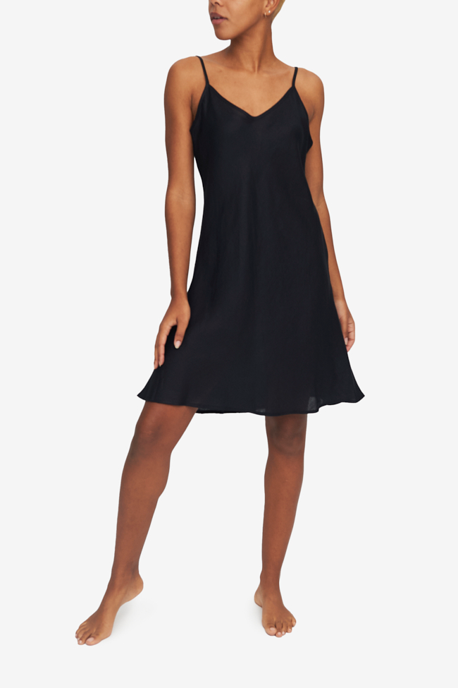 Short Slip Dress Black Linen
