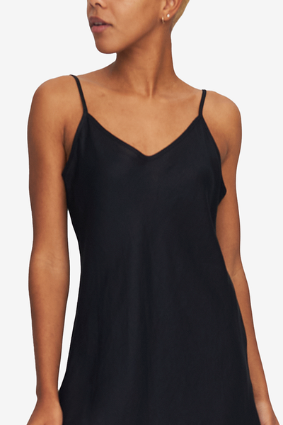 Short Slip Dress Black Linen