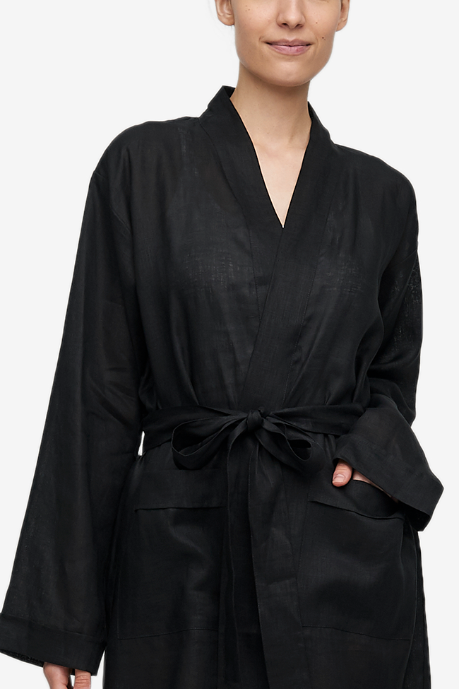 Unisex Robe Black Linen