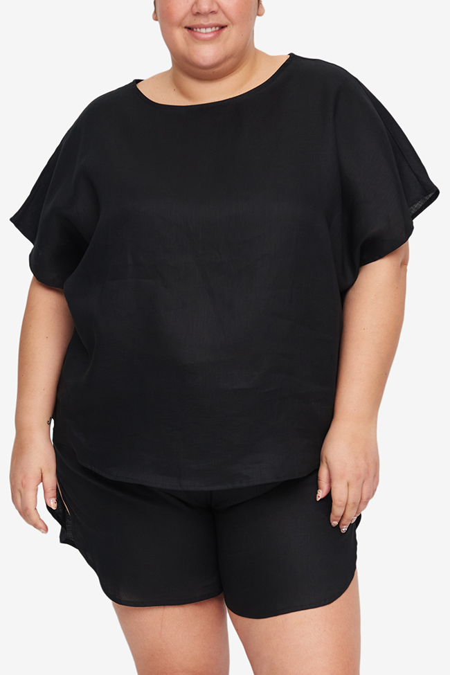 Woven T-Shirt Black Linen