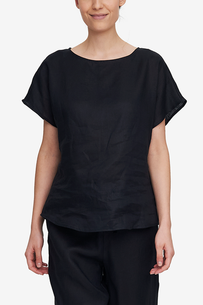 Woven T-Shirt Black Linen