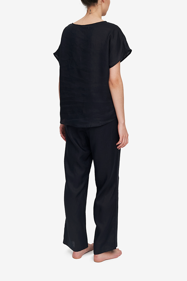 Set - Woven T-Shirt and Lounge Pant Black Linen