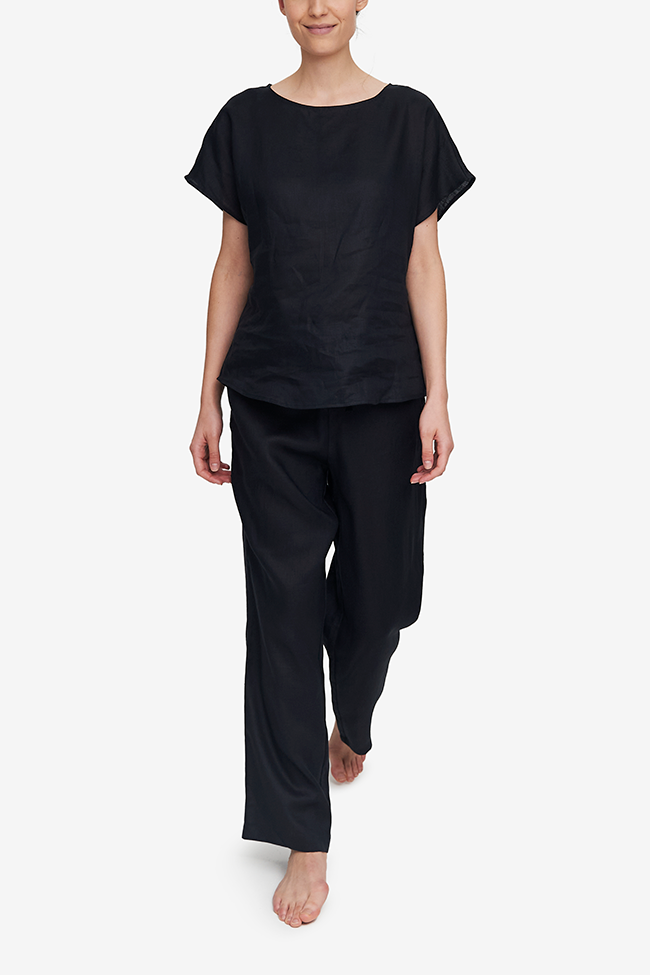 Set - Woven T-Shirt and Lounge Pant Black Linen