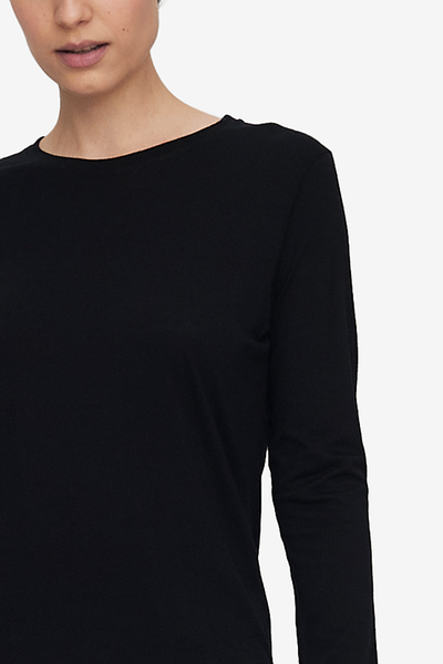 Long Sleeve Crew Neck T-Shirt Black Merino Wool Jersey