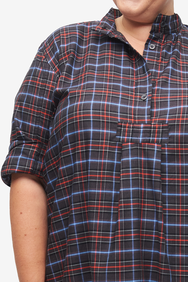 Long Sleep Shirt Black Plaid PLUS