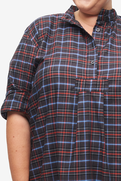 Long Sleep Shirt Black Plaid PLUS