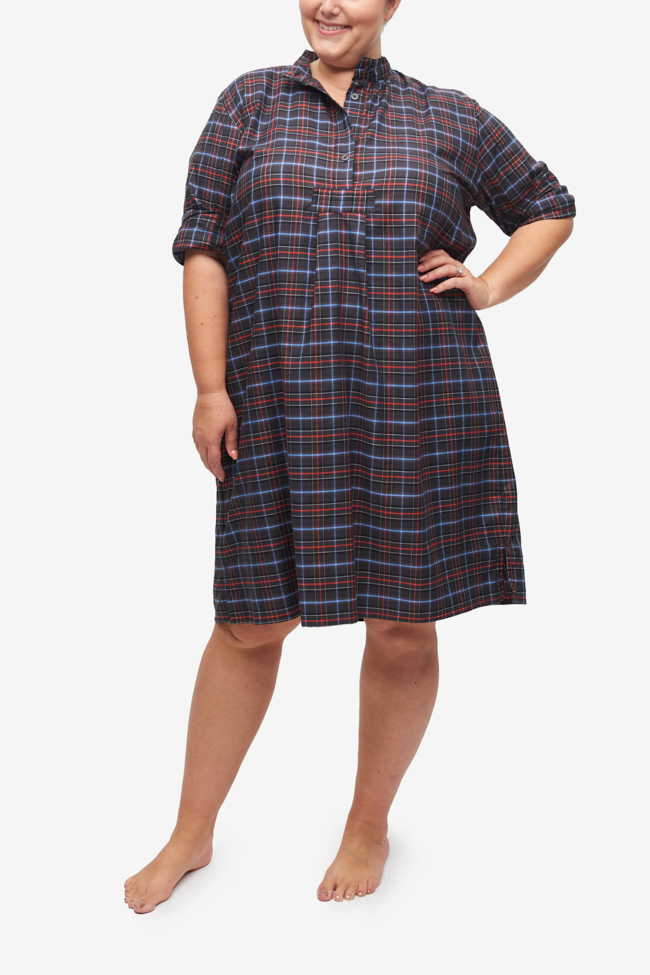 Long Sleep Shirt Black Plaid PLUS