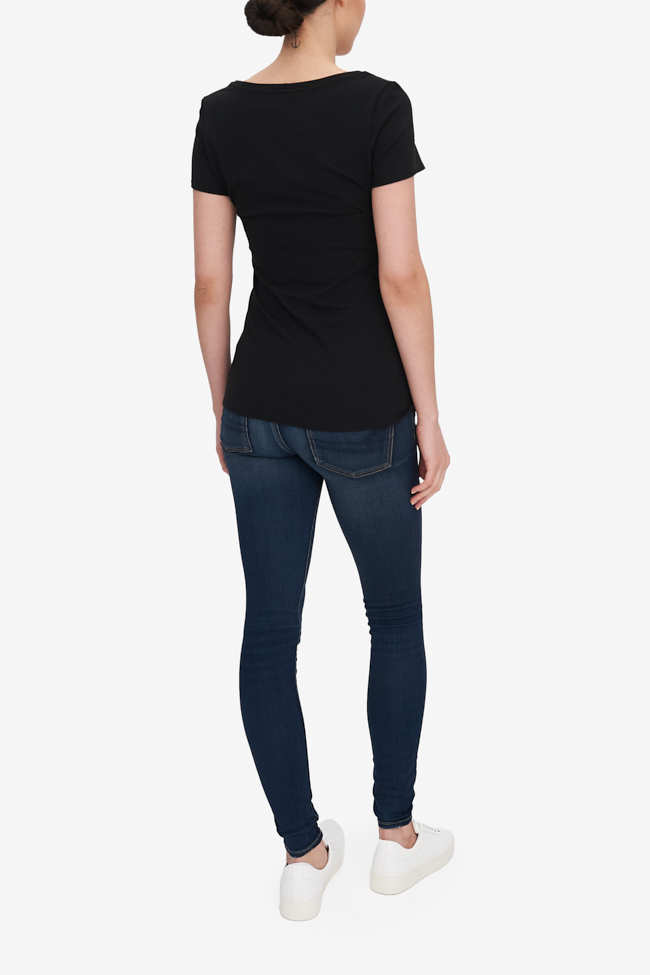 Short Sleeve Scoop Neck T-Shirt Black Stretch Jersey