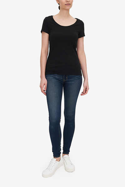 Short Sleeve Scoop Neck T-Shirt Black Stretch Jersey