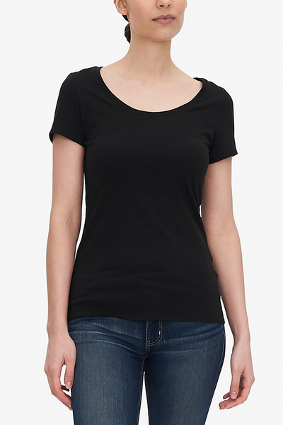 Short Sleeve Scoop Neck T-Shirt Black Stretch Jersey