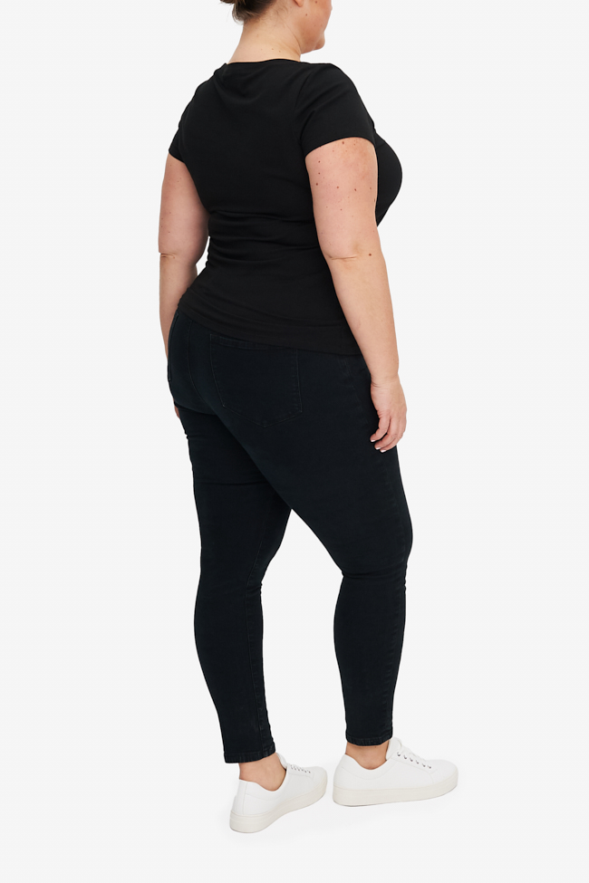 Short Sleeve Scoop Neck T-Shirt Black Stretch Jersey