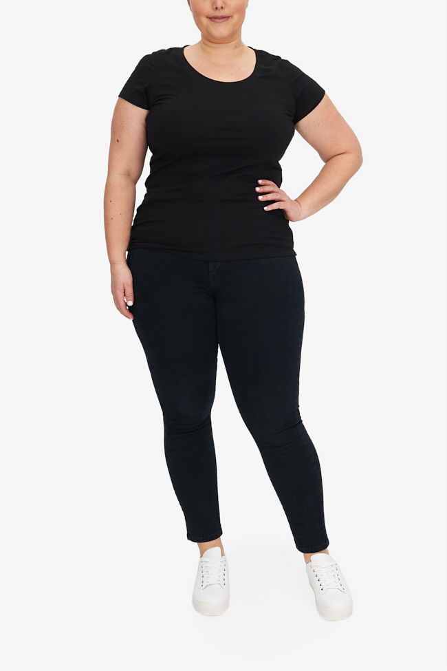 Short Sleeve Scoop Neck T-Shirt Black Stretch Jersey