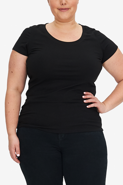 Short Sleeve Scoop Neck T-Shirt Black Stretch Jersey