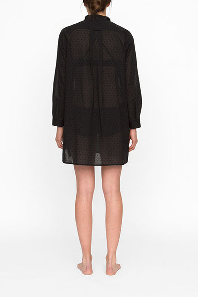 back view short sleep shirt black swiss dot cotton by the Sleep Shirt